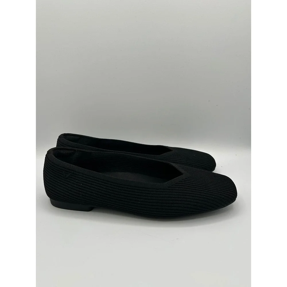 VIVAIA Margot Black Ribbed Knit Square Toe V-Cut Ballet Flats Women EU 39 Shoes